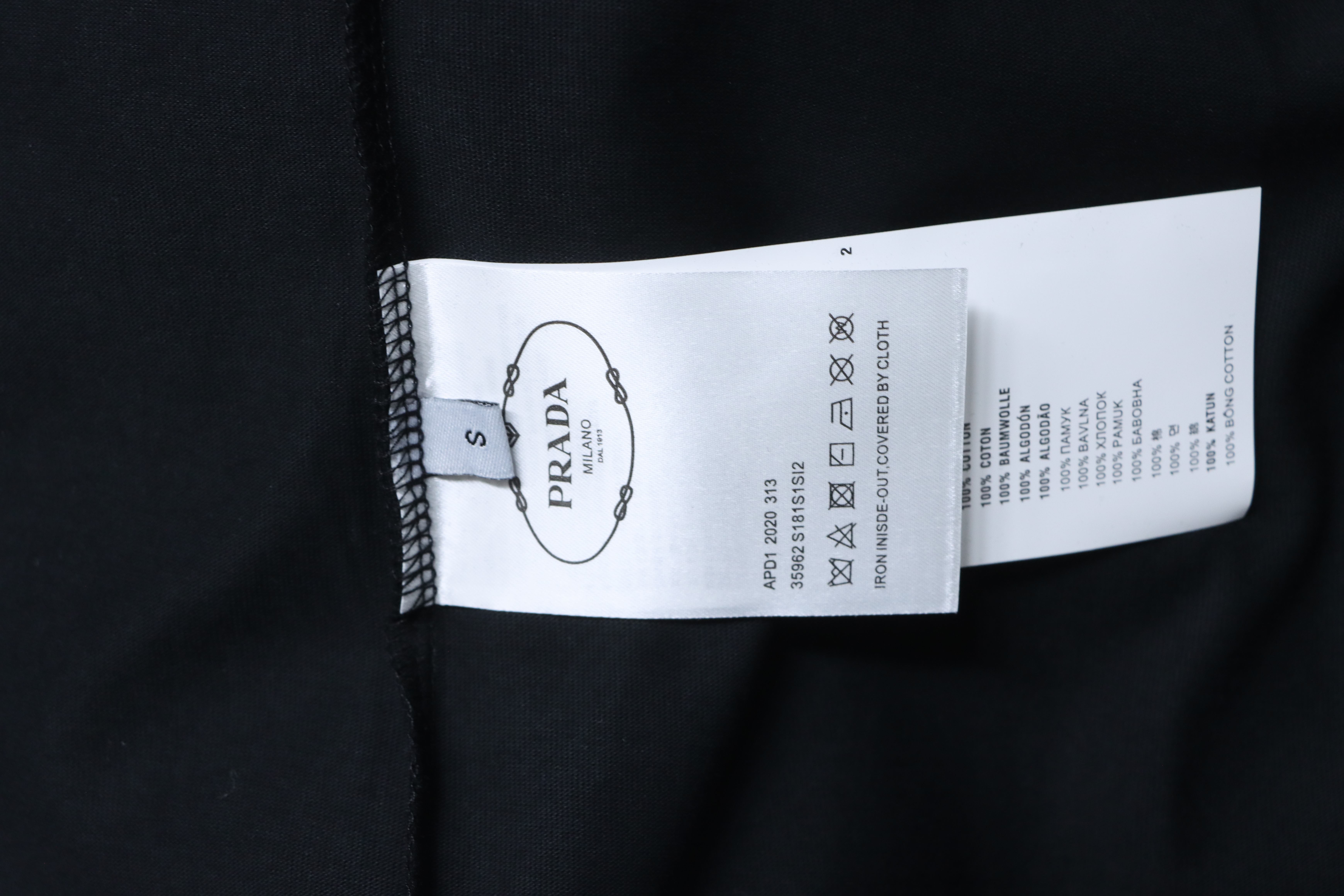 Prada Striped Triangle Inlaid T-Shirt YL Black/White