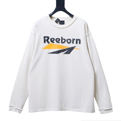 False Perception Barrage slogans washed Long Sleeves YL#190 White 01