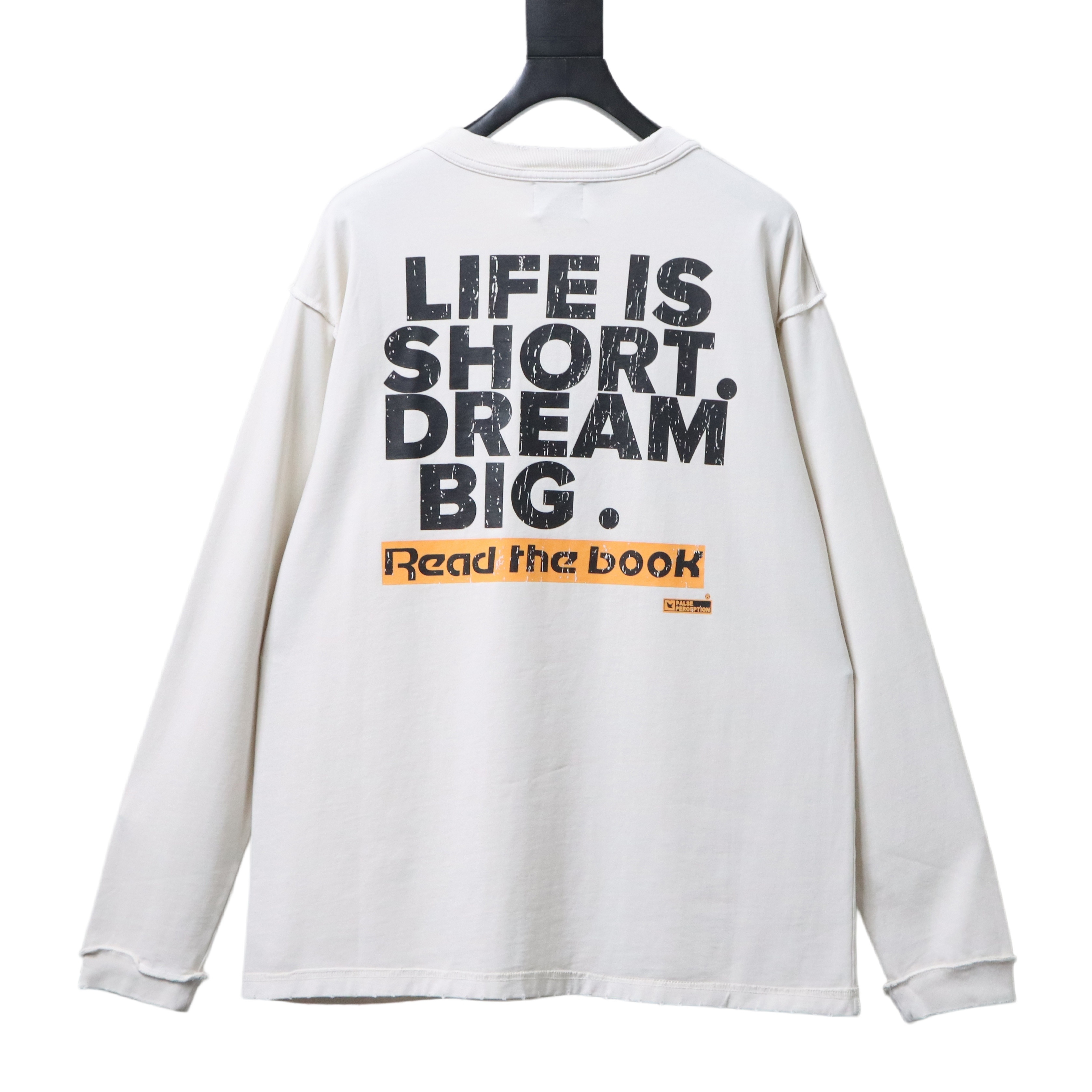 False Perception Barrage slogans washed Long Sleeves YL#190 White