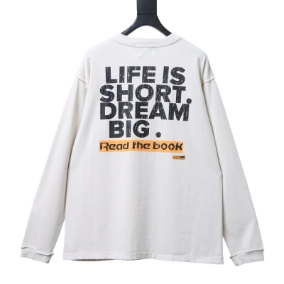 False Perception Barrage slogans washed Long Sleeves YL#190 White 02