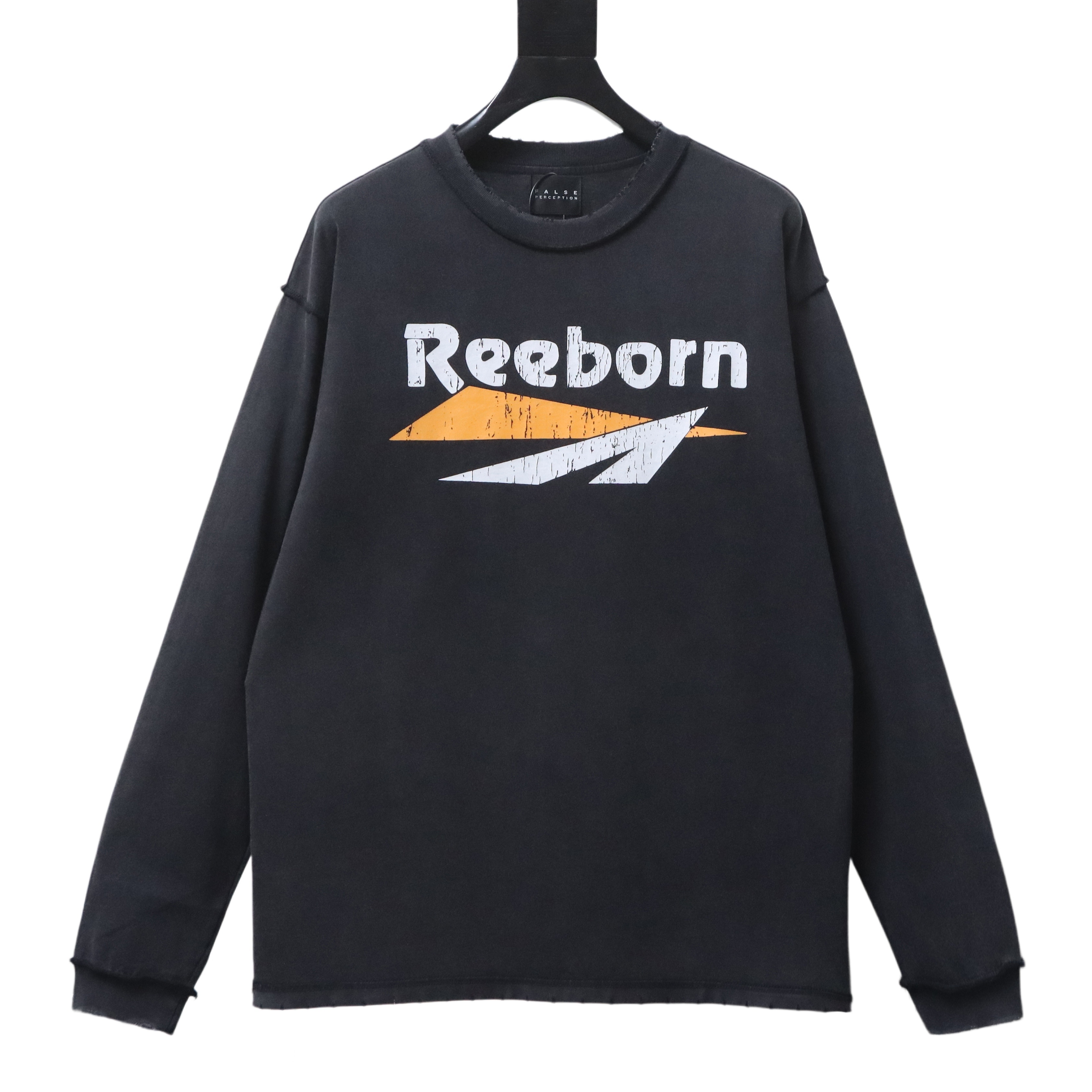 False Perception Barrage slogans washed Long Sleeves YL#190 Black