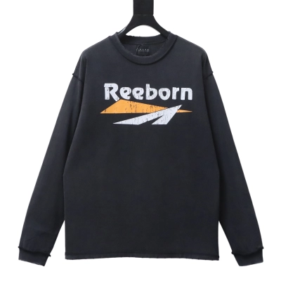 False Perception Barrage slogans washed Long Sleeves YL#190 Black 01