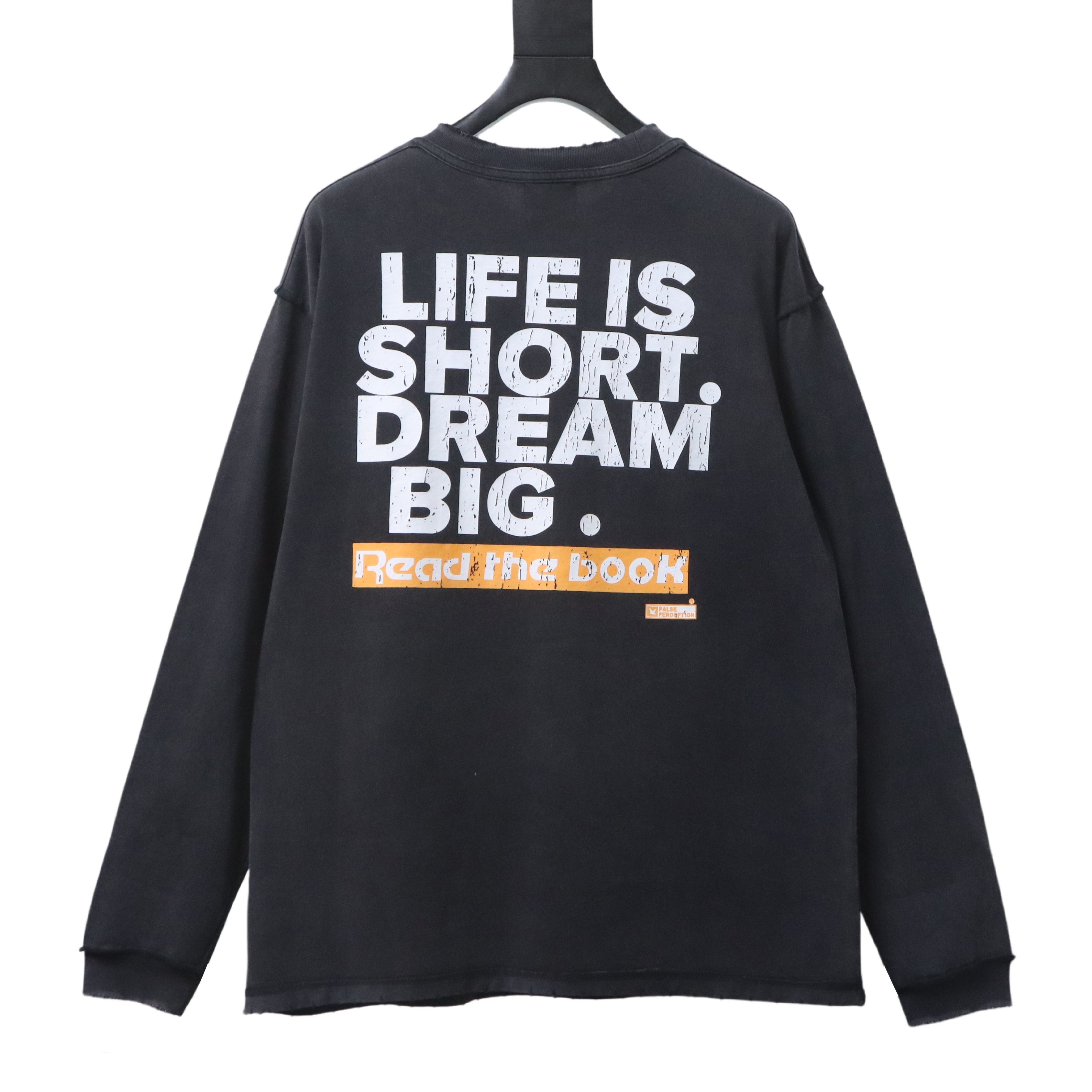 False Perception Barrage slogans washed Long Sleeves YL#190 Black