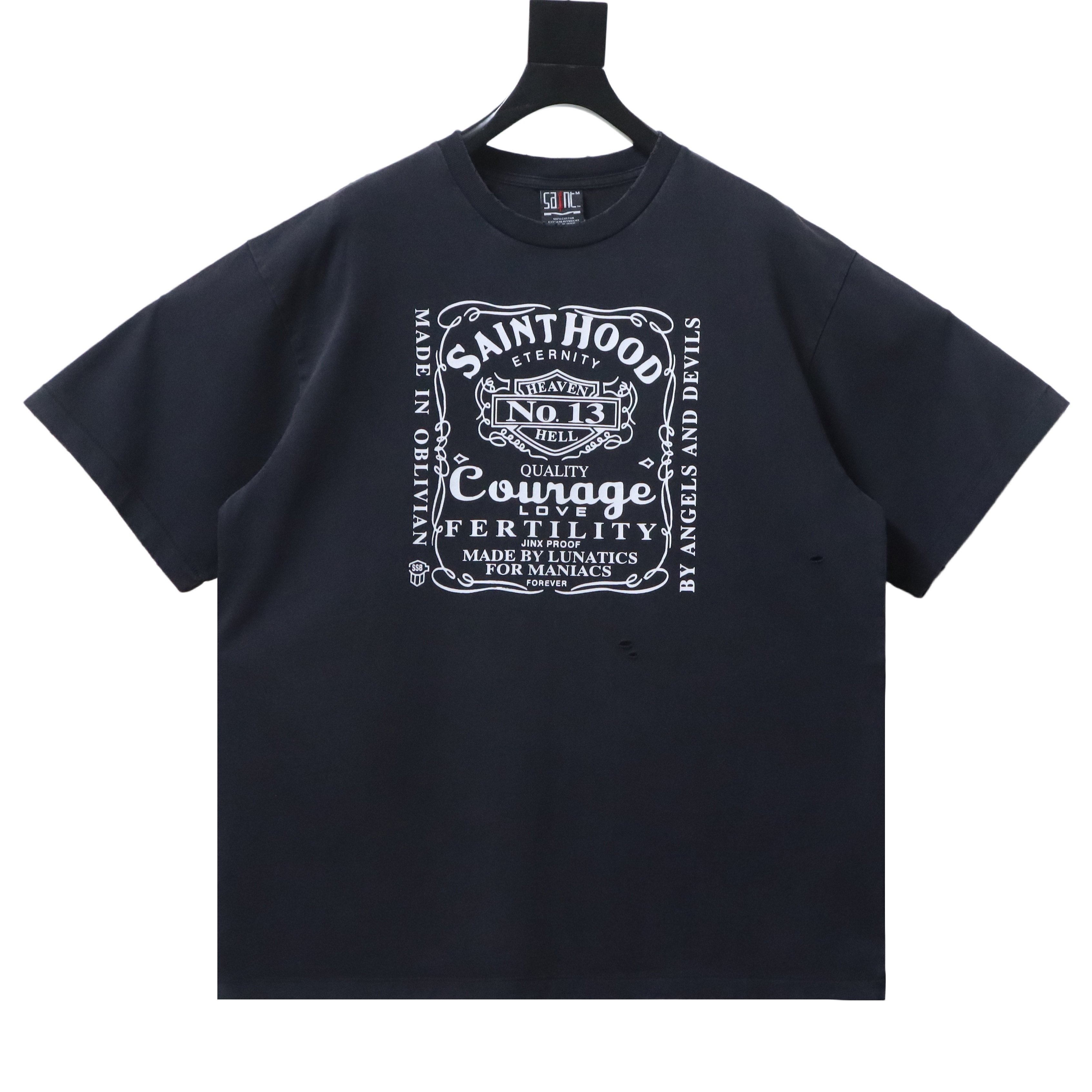 Saint Michael Distressed Motorcycle Style T-Shirt YL#170 Black