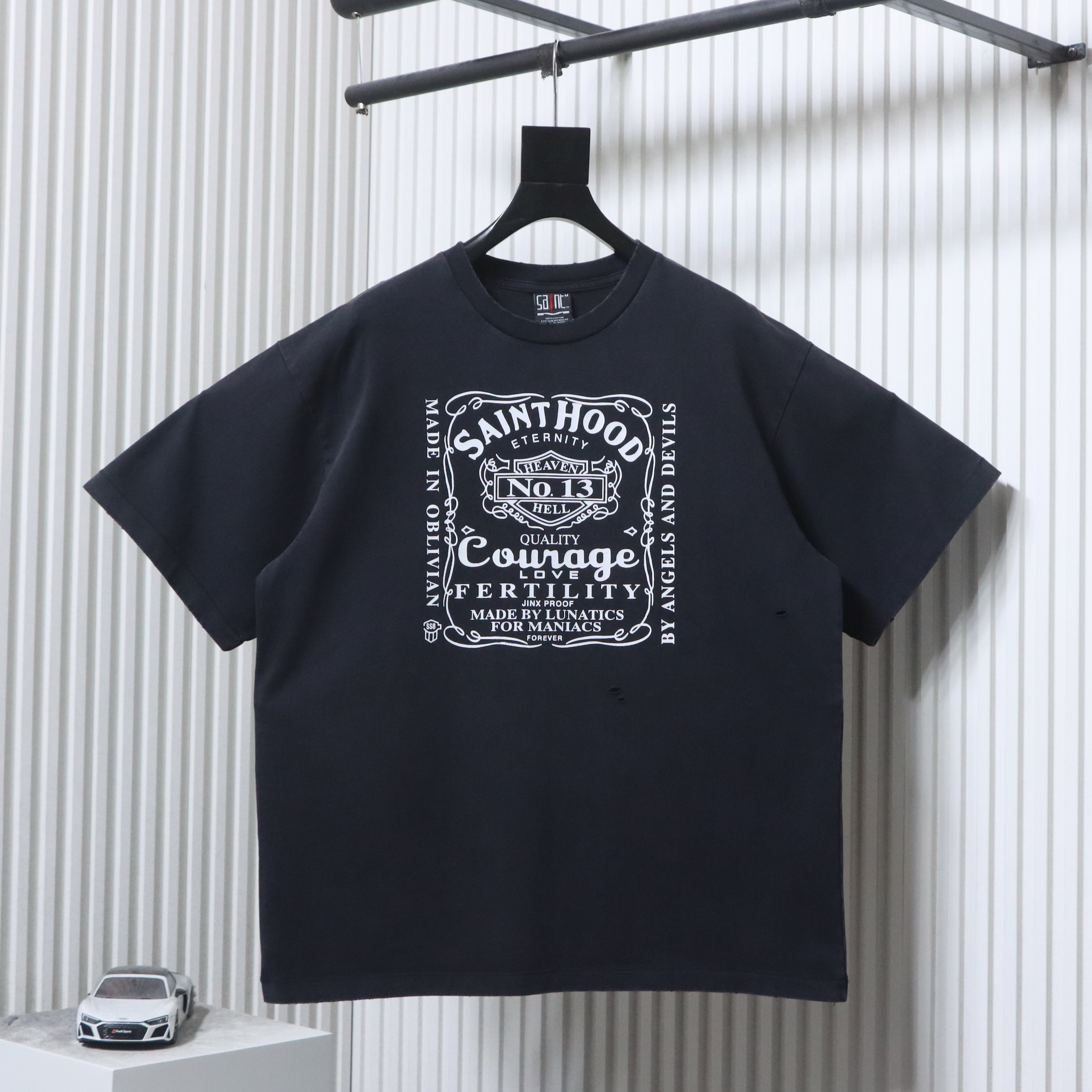 Saint Michael Distressed Motorcycle Style T-Shirt YL#170 Black