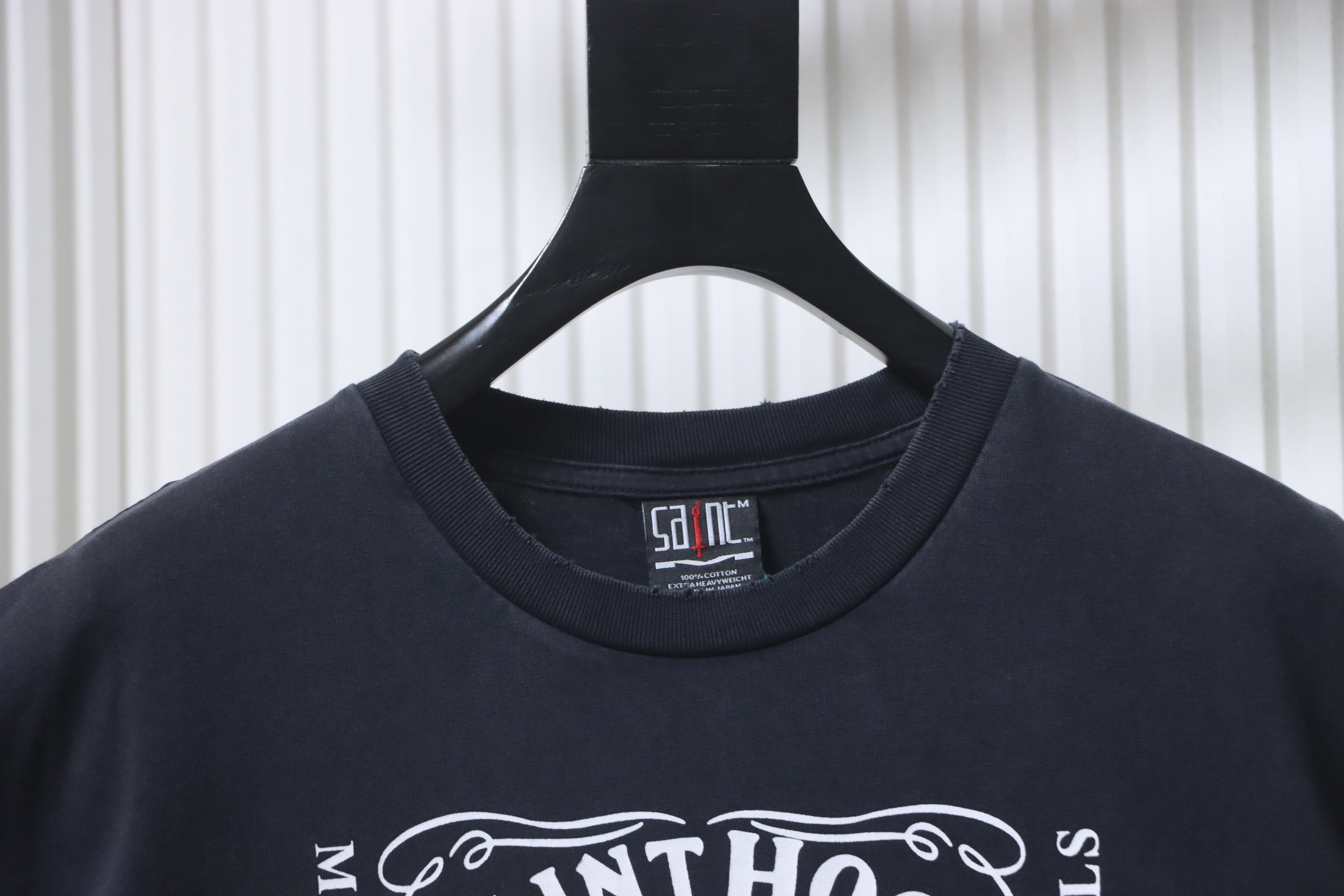 Saint Michael Distressed Motorcycle Style T-Shirt YL#170 Black