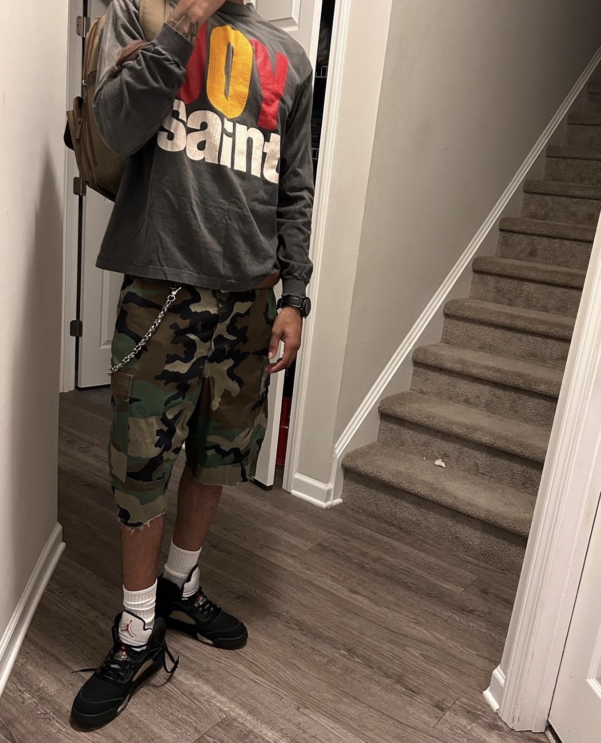 Saint Michael Distressed Tie-Dye Long Sleeve YL #190 Black Brown