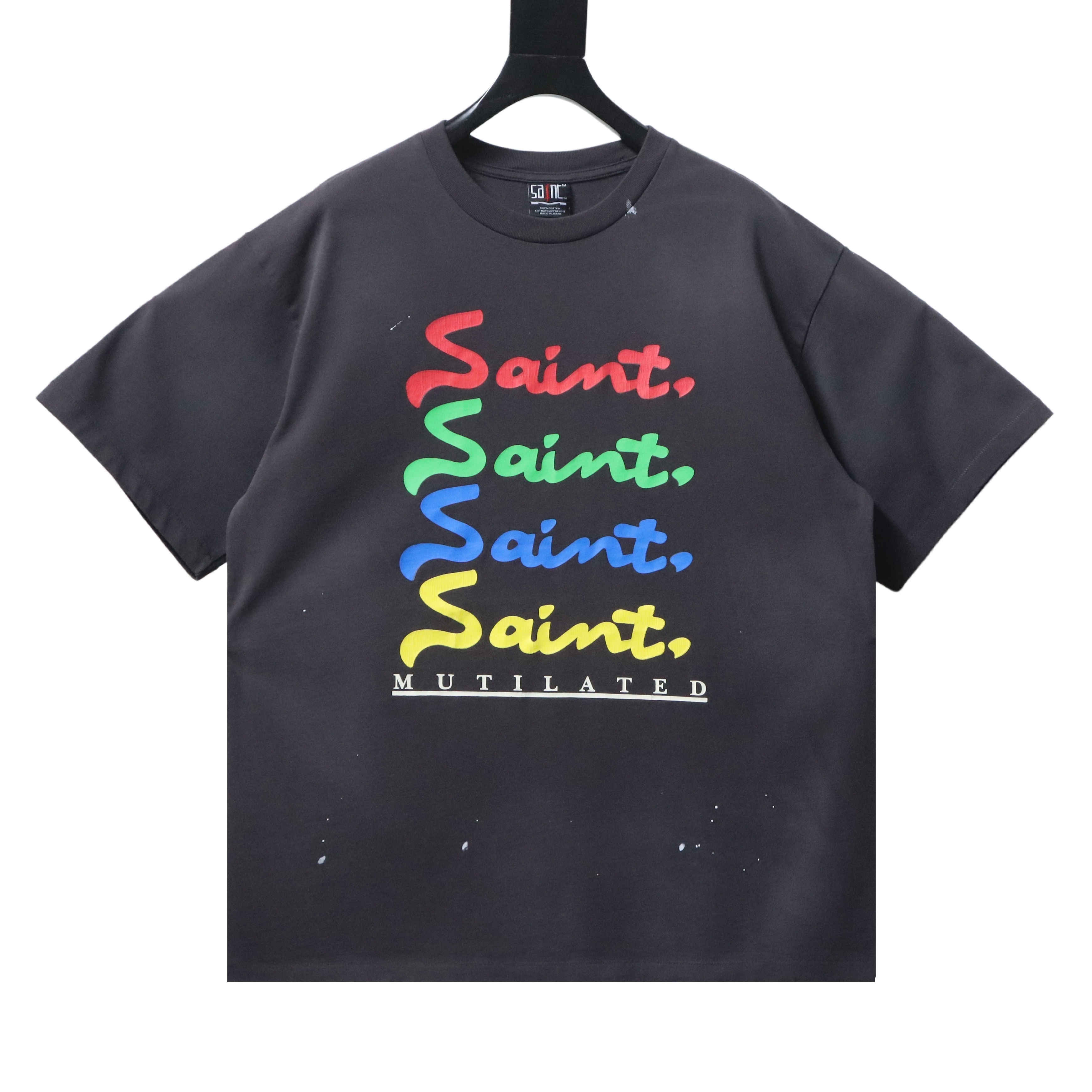 Saint Michael Colorful Letter Print T-Shirt YL#170 Black
