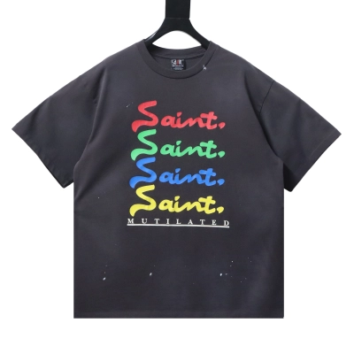 Saint Michael Colorful Letter Print T-Shirt YL#170 Black 01