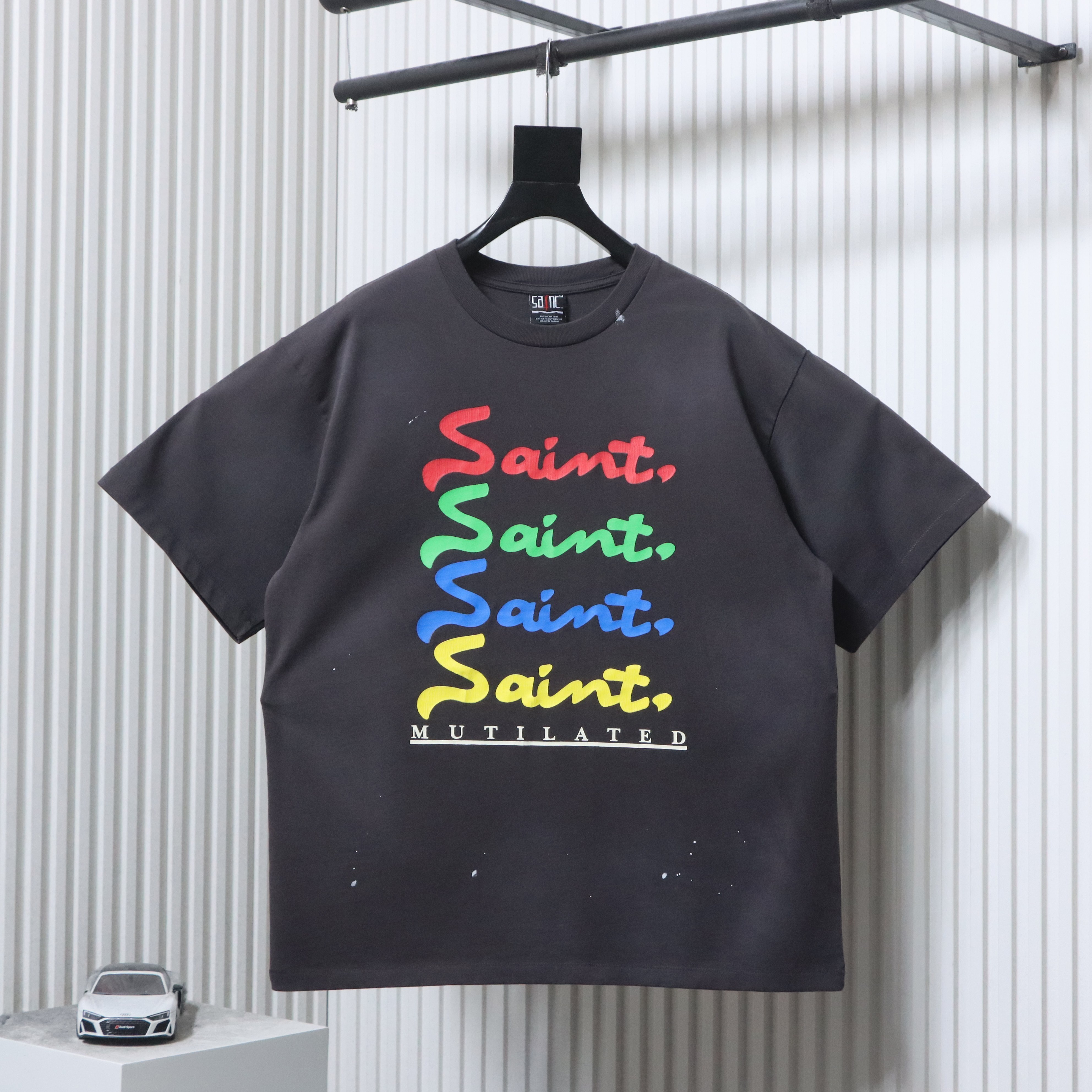 Saint Michael Colorful Letter Print T-Shirt YL#170 Black