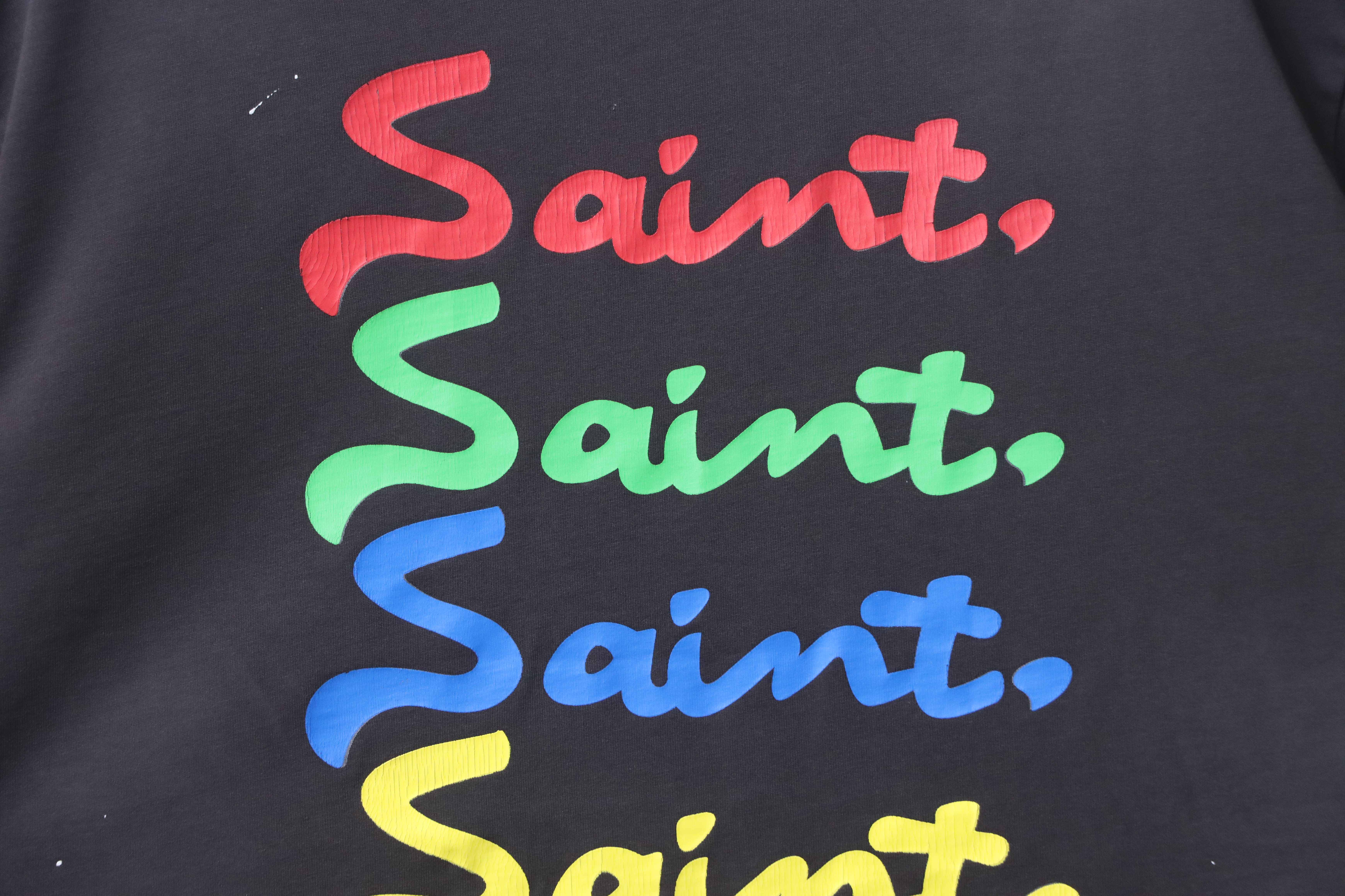 Saint Michael Colorful Letter Print T-Shirt YL#170 Black