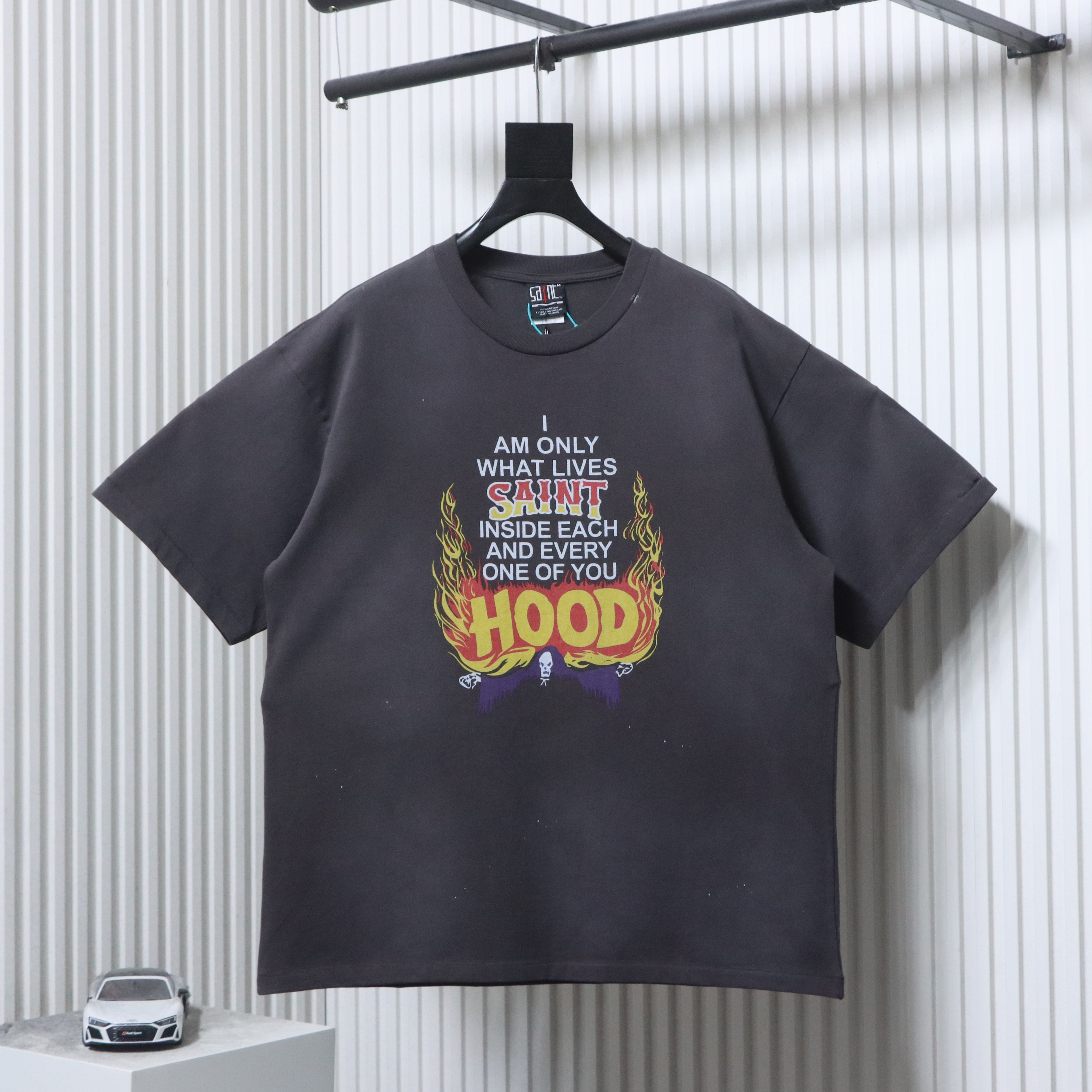 Saint Michael Neighborhood Collaboration Flame Print T-Shirt YL#170 Black