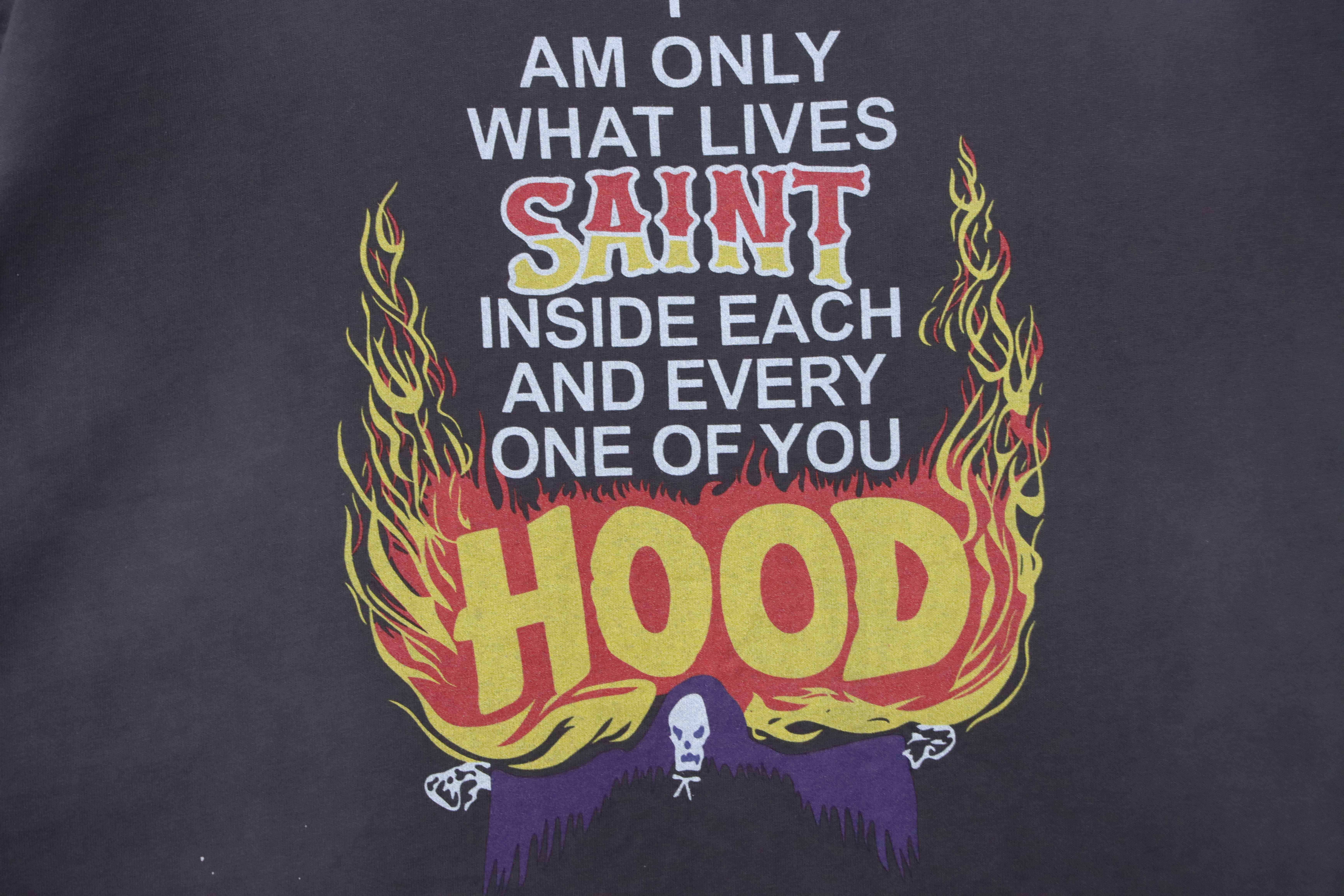 Saint Michael Neighborhood Collaboration Flame Print T-Shirt YL#170 Black