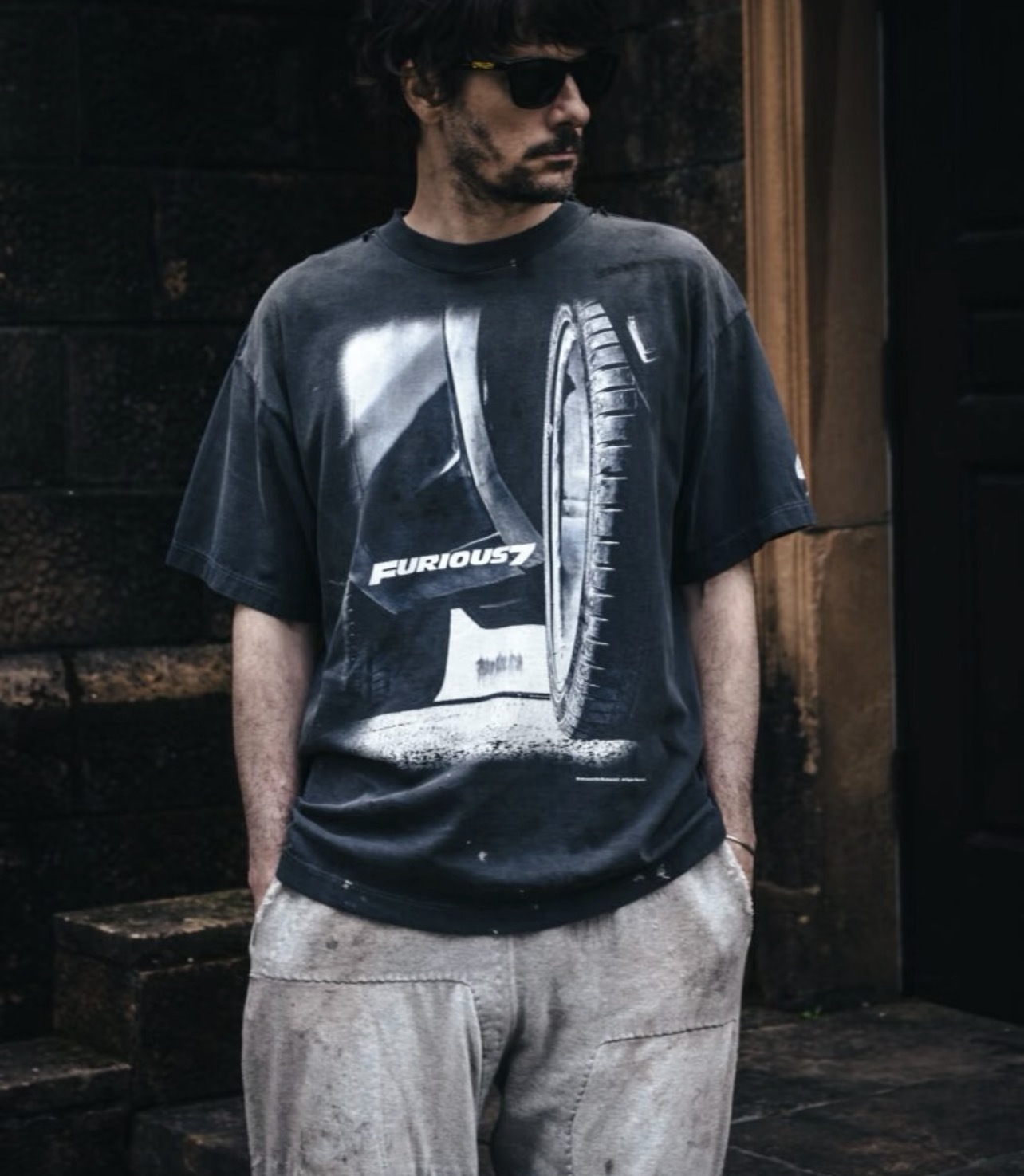 Saint Michael Speed ​​& Furious collaboration tire print T-shirt YL#170 Black