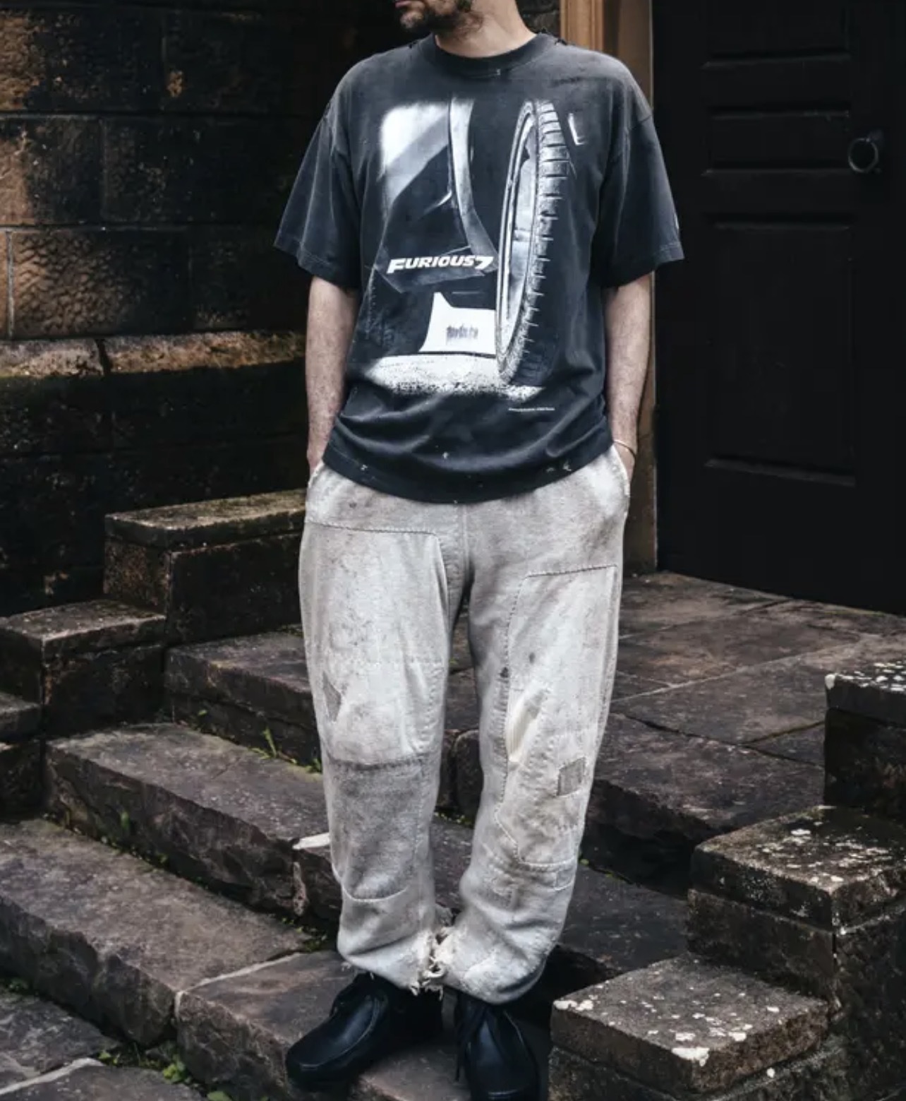 Saint Michael Speed ​​& Furious collaboration tire print T-shirt YL#170 Black