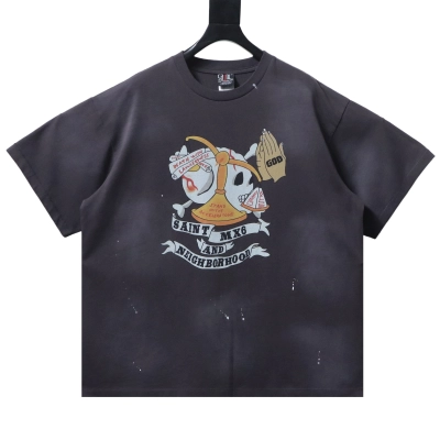 Saint Michael Neighborhood Collaboration Printed T-shirt YL#170 Black 01
