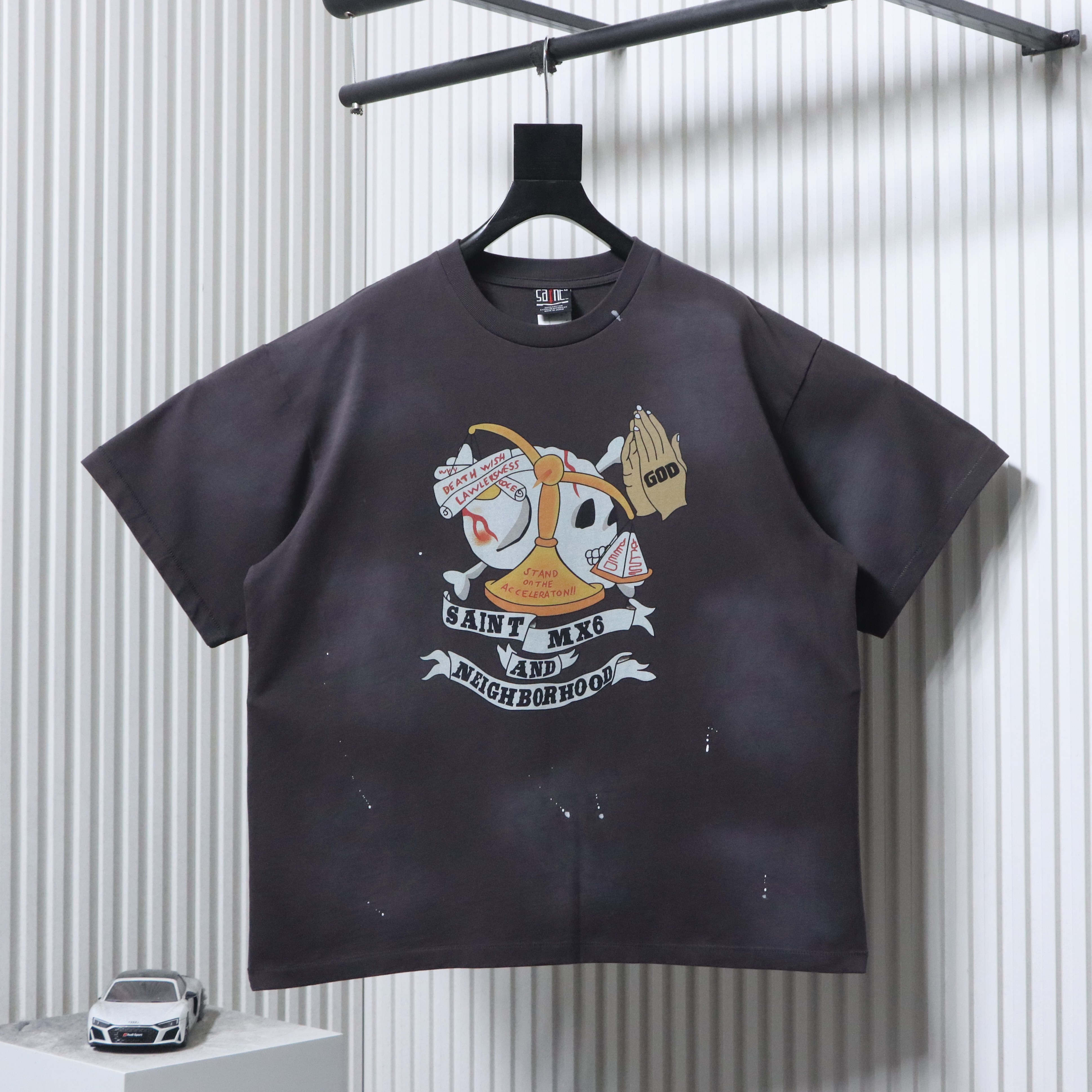 Saint Michael Neighborhood Collaboration Printed T-shirt YL#170 Black