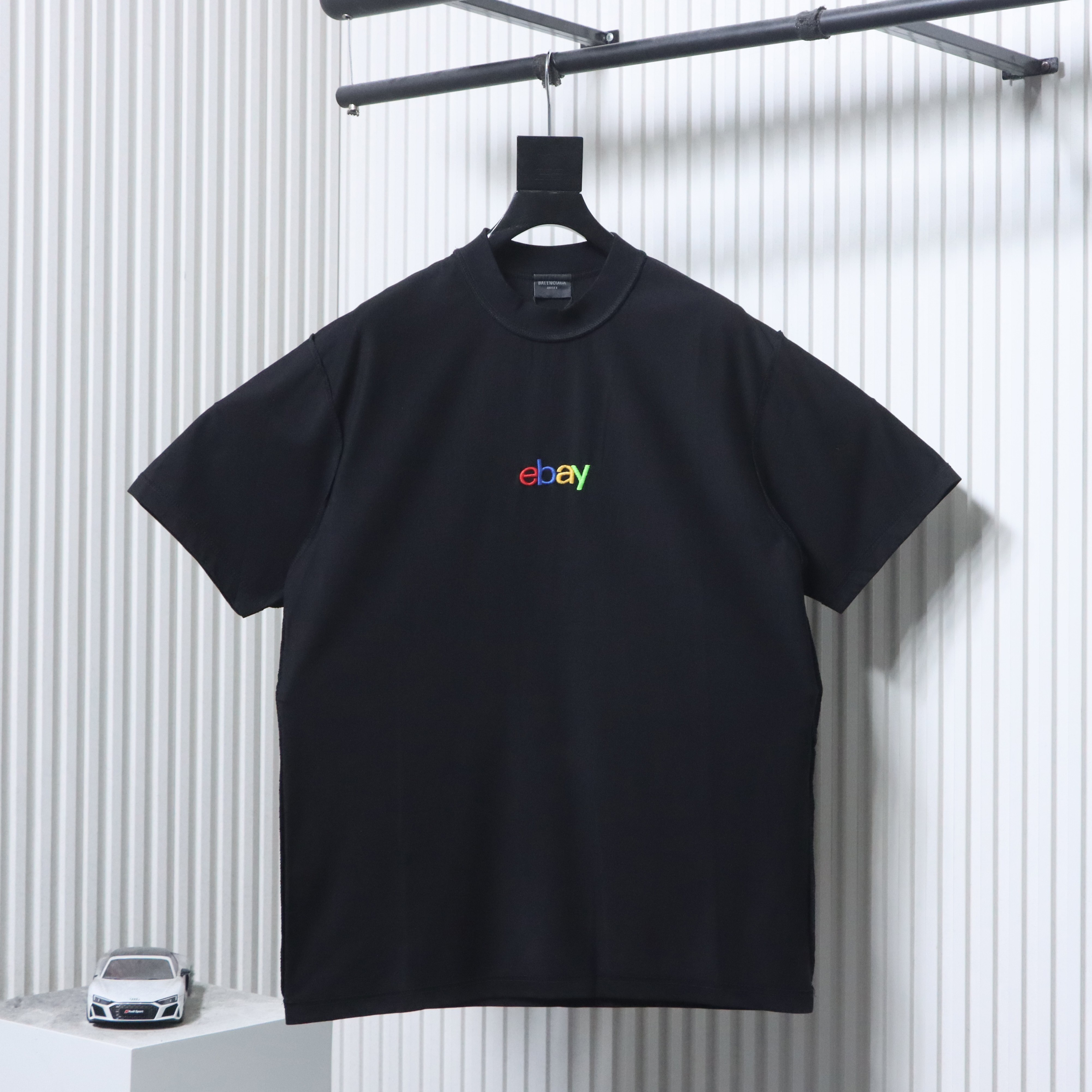 Balenciaga 24ss Chest ebay Embroidered T-Shirt YL#140 Black