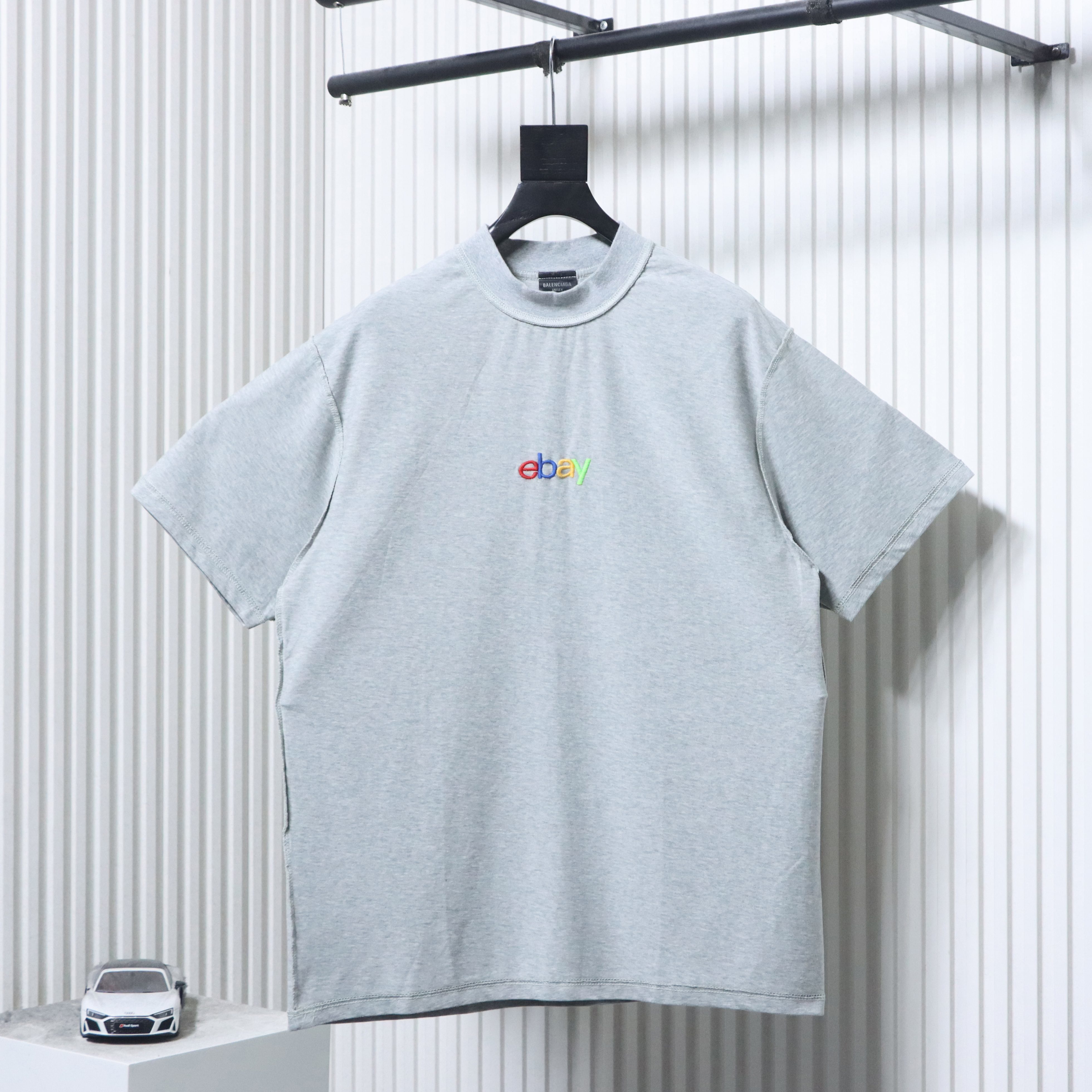 Balenciaga 24ss Chest ebay Embroidered T-Shirt YL#140 Grey
