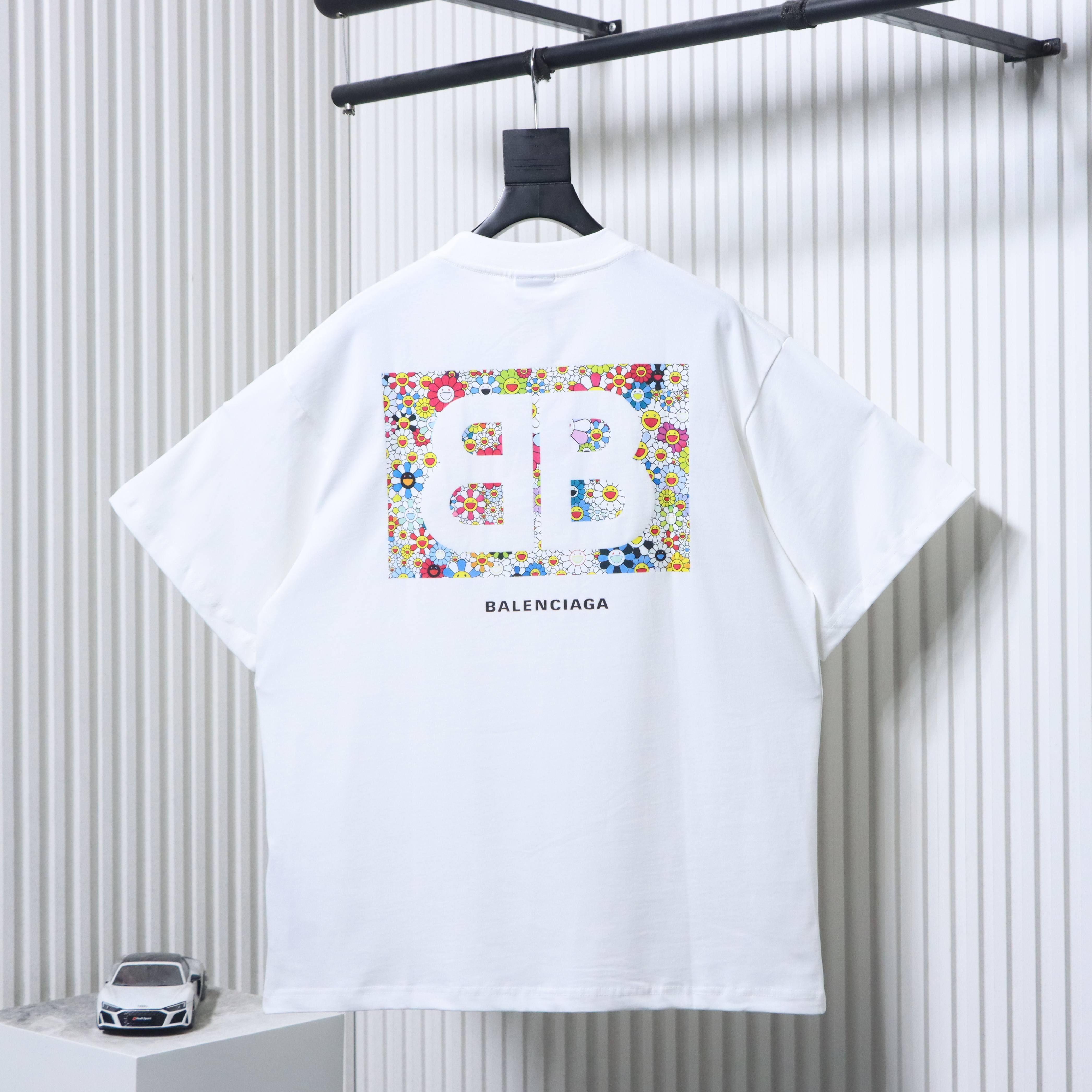 Balenciaga 25ss Sunflower Textured Seam T-Shirt YL#160 White