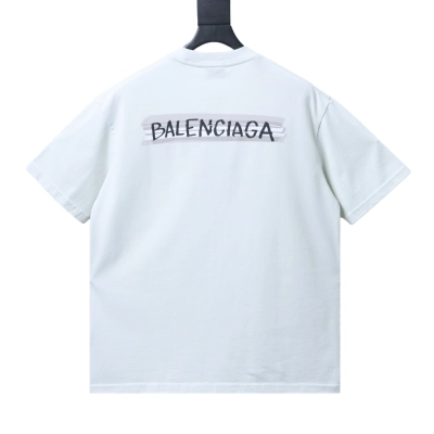 Balenciaga Back Tape Letter Print T-Shirt YL #150 White 01