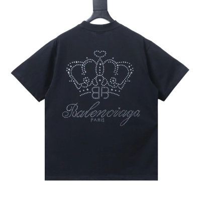 Balenciaga BB Crown Rhinestone T-Shirt YL#160 Black 01