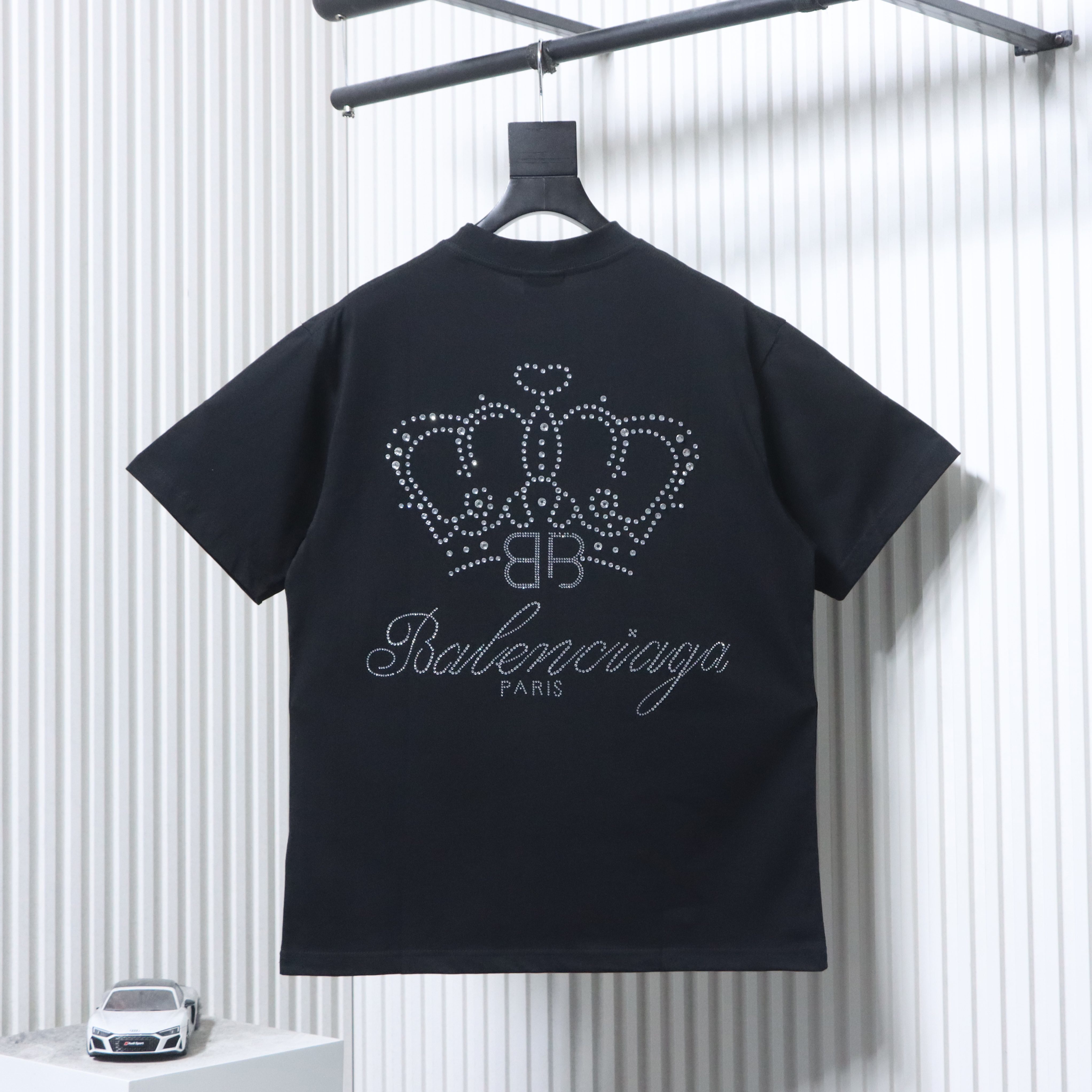 Balenciaga BB Crown Rhinestone T-Shirt YL#160 Black