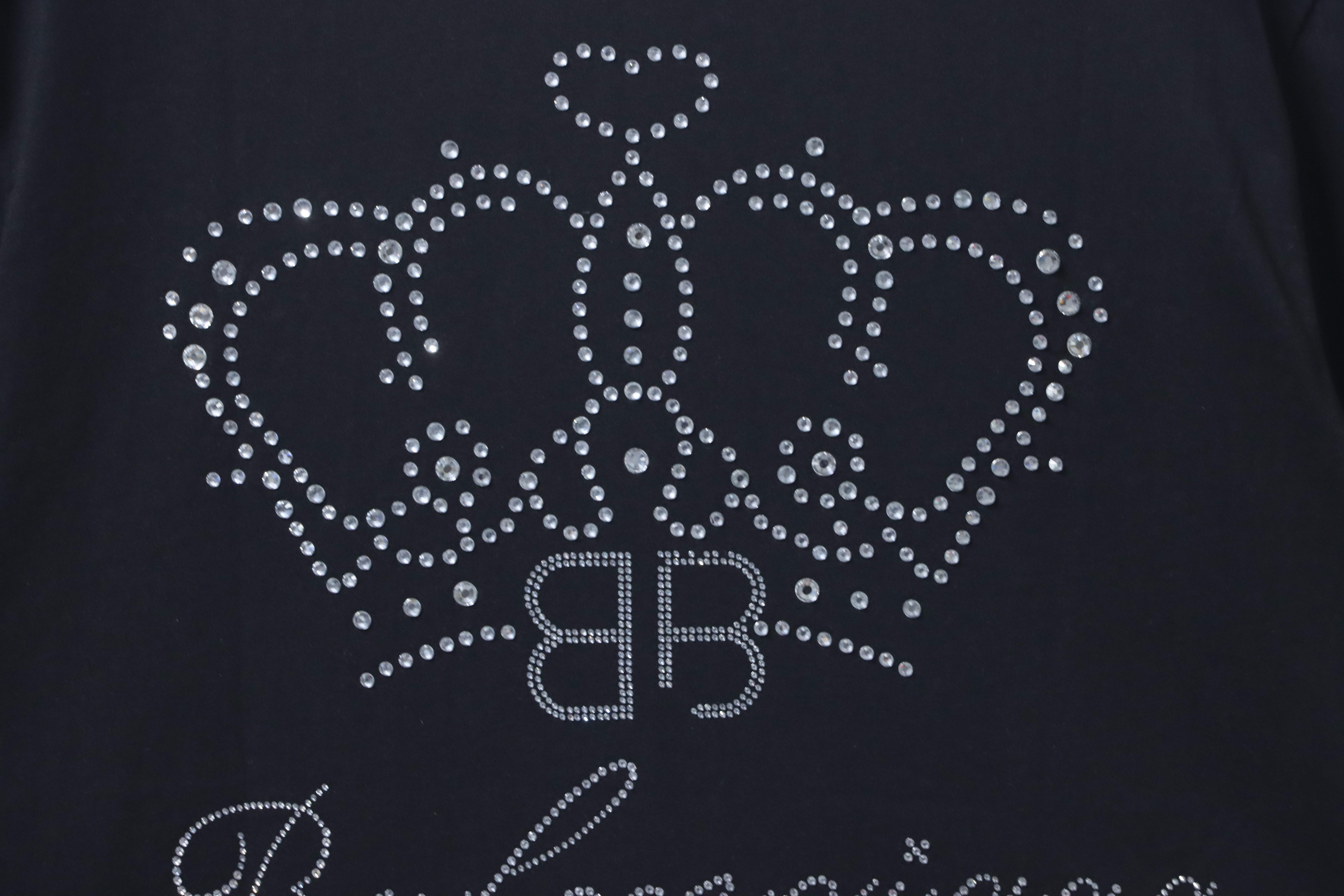 Balenciaga BB Crown Rhinestone T-Shirt YL#160 Black