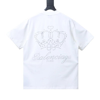Balenciaga BB Crown Rhinestone T-Shirt YL#160 White 01
