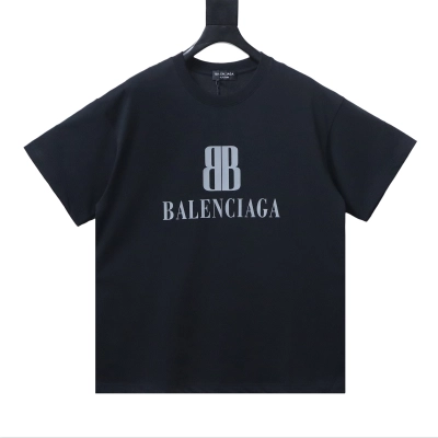 Balenciaga Double B Logo Print T-Shirt YL#140 Black 01