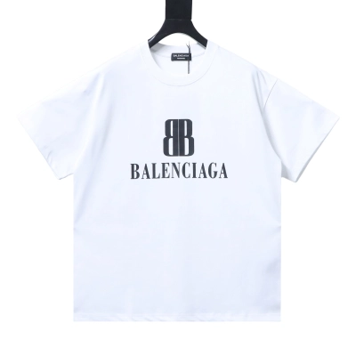 Balenciaga Double B Logo Print T-Shirt YL#140 White 01