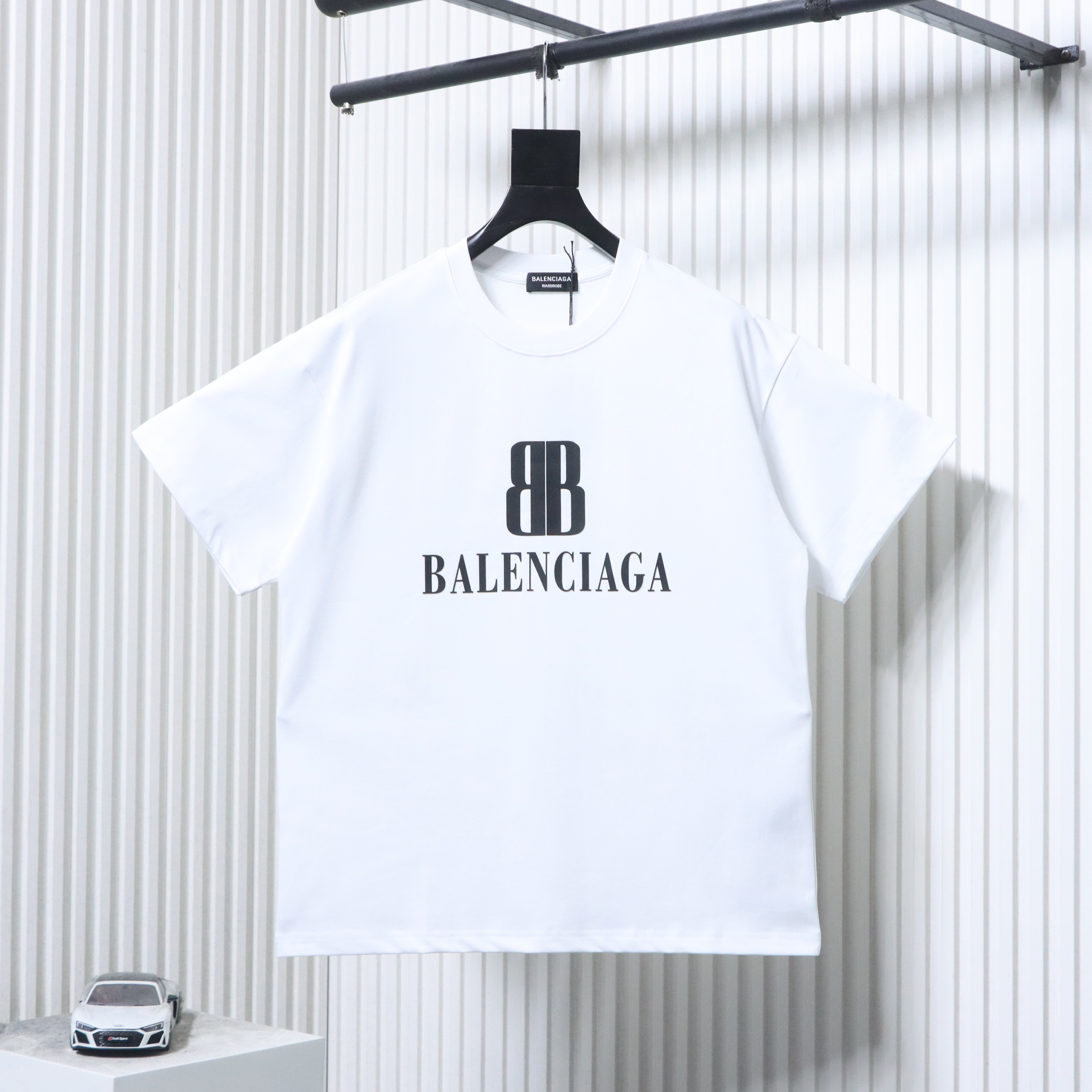 Balenciaga Double B Logo Print T-Shirt YL#140 White