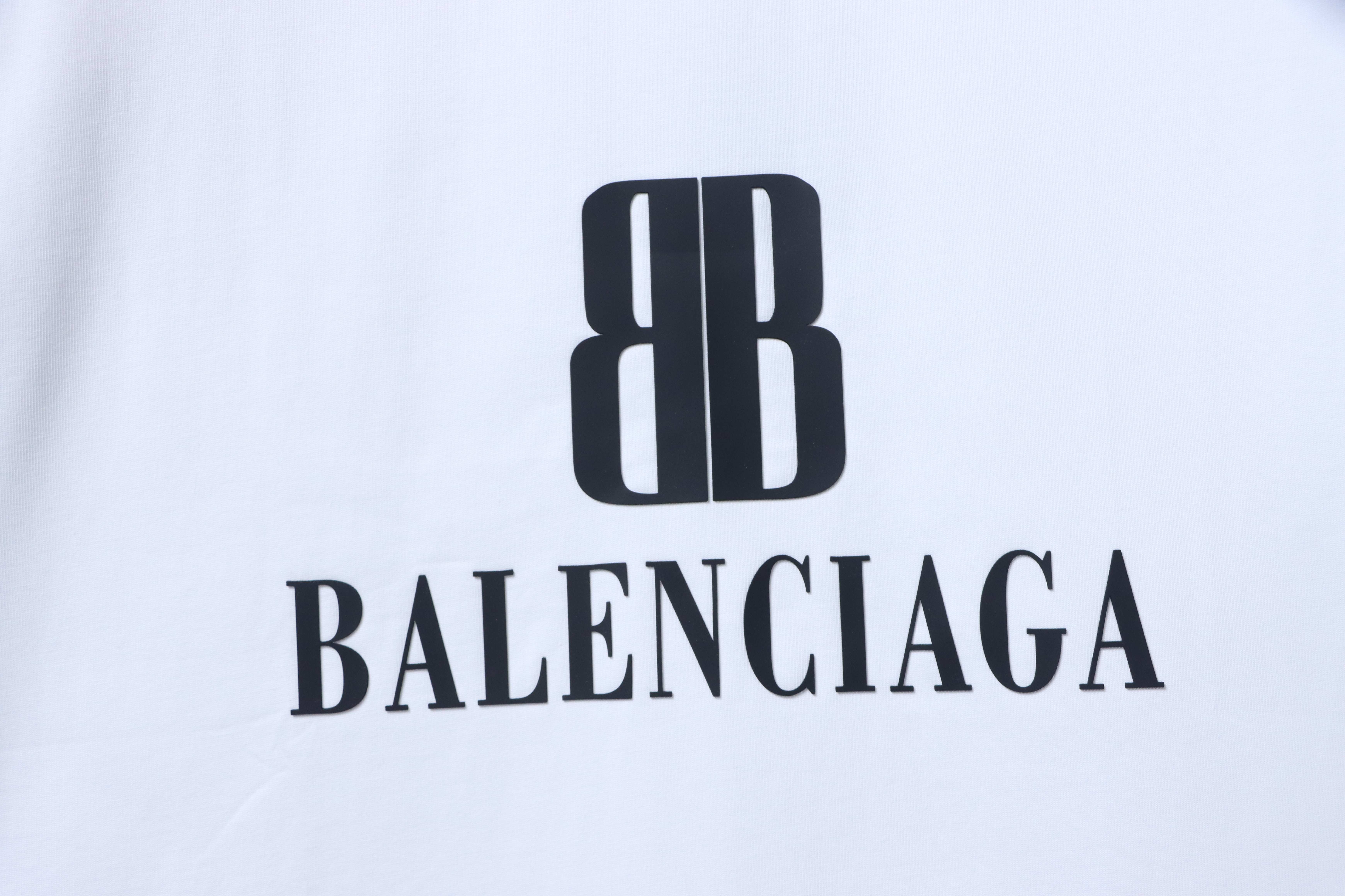 Balenciaga Double B Logo Print T-Shirt YL#140 White