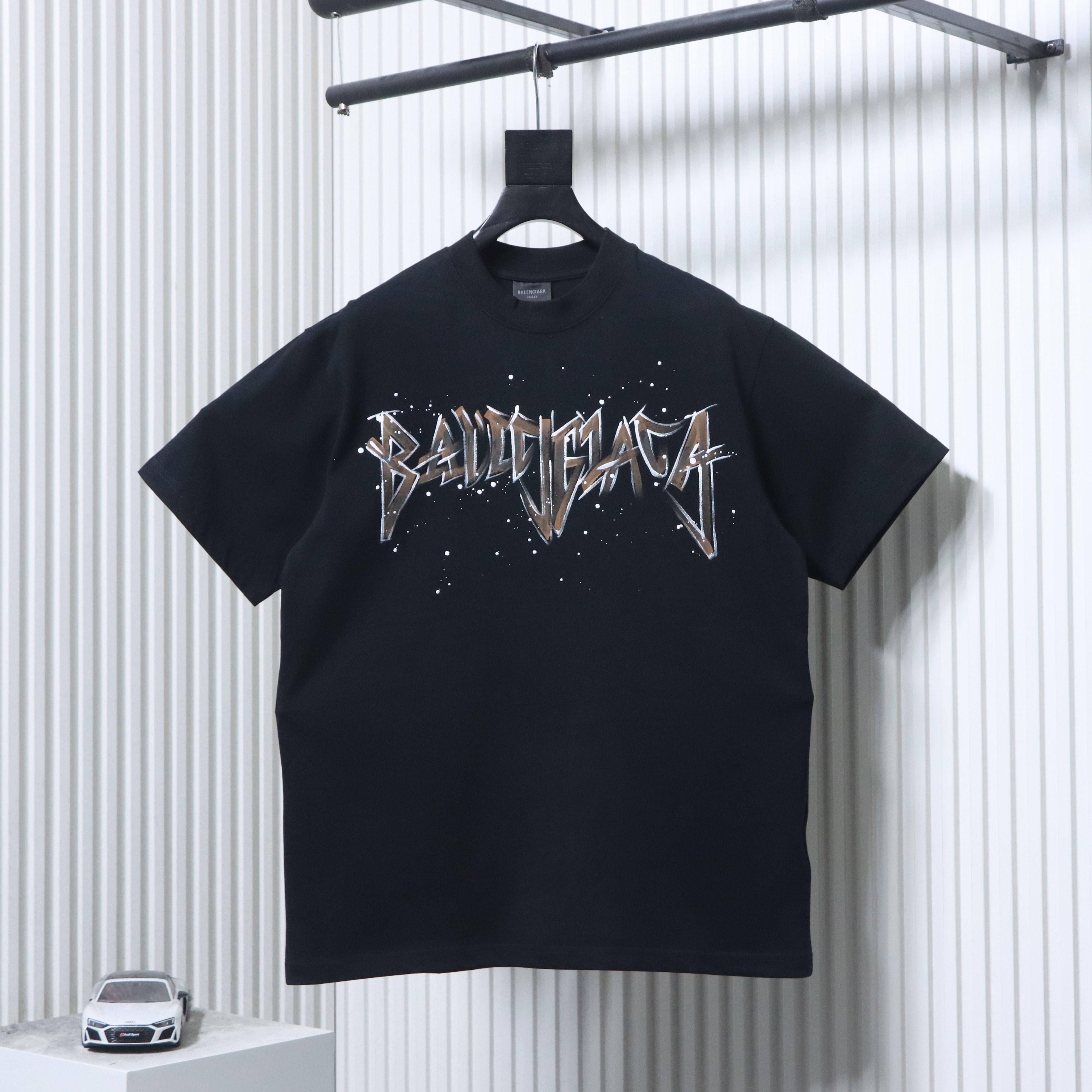 Balenciaga Double BB Hand-Painted Graffiti T-Shirt YL#150 Black