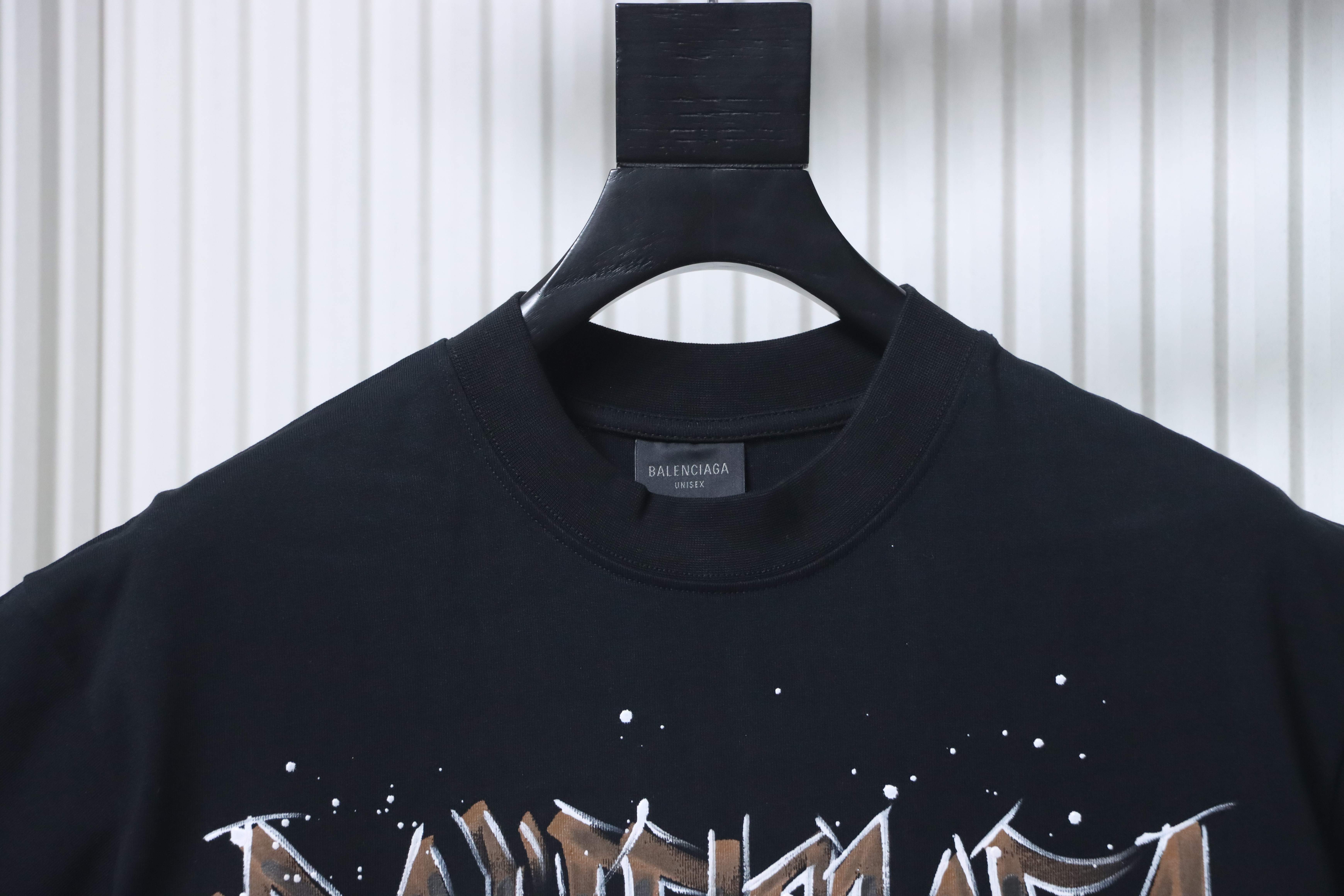 Balenciaga Double BB Hand-Painted Graffiti T-Shirt YL#150 Black