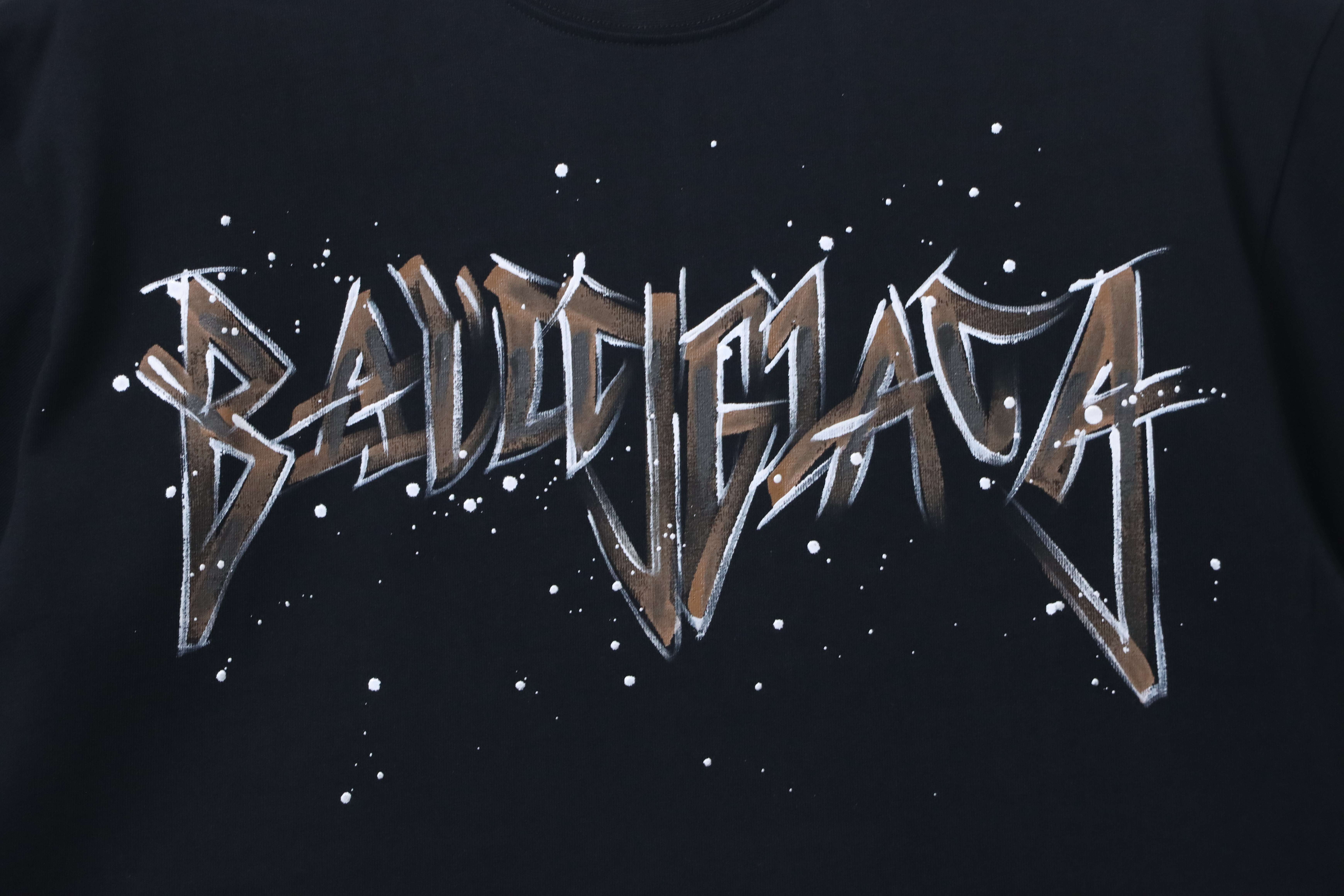 Balenciaga Double BB Hand-Painted Graffiti T-Shirt YL#150 Black