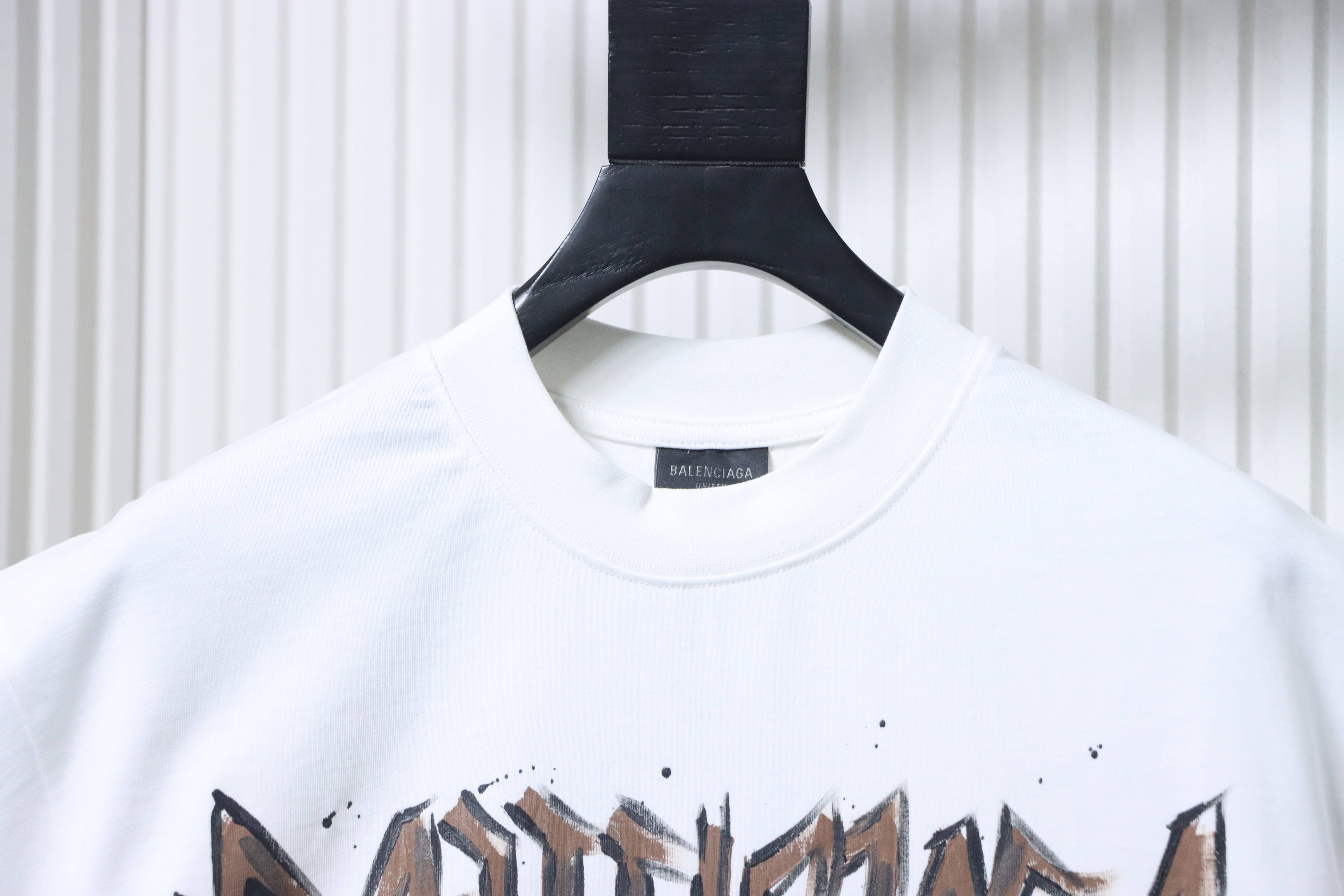 Balenciaga Double BB Hand-Painted Graffiti T-Shirt YL#150 White