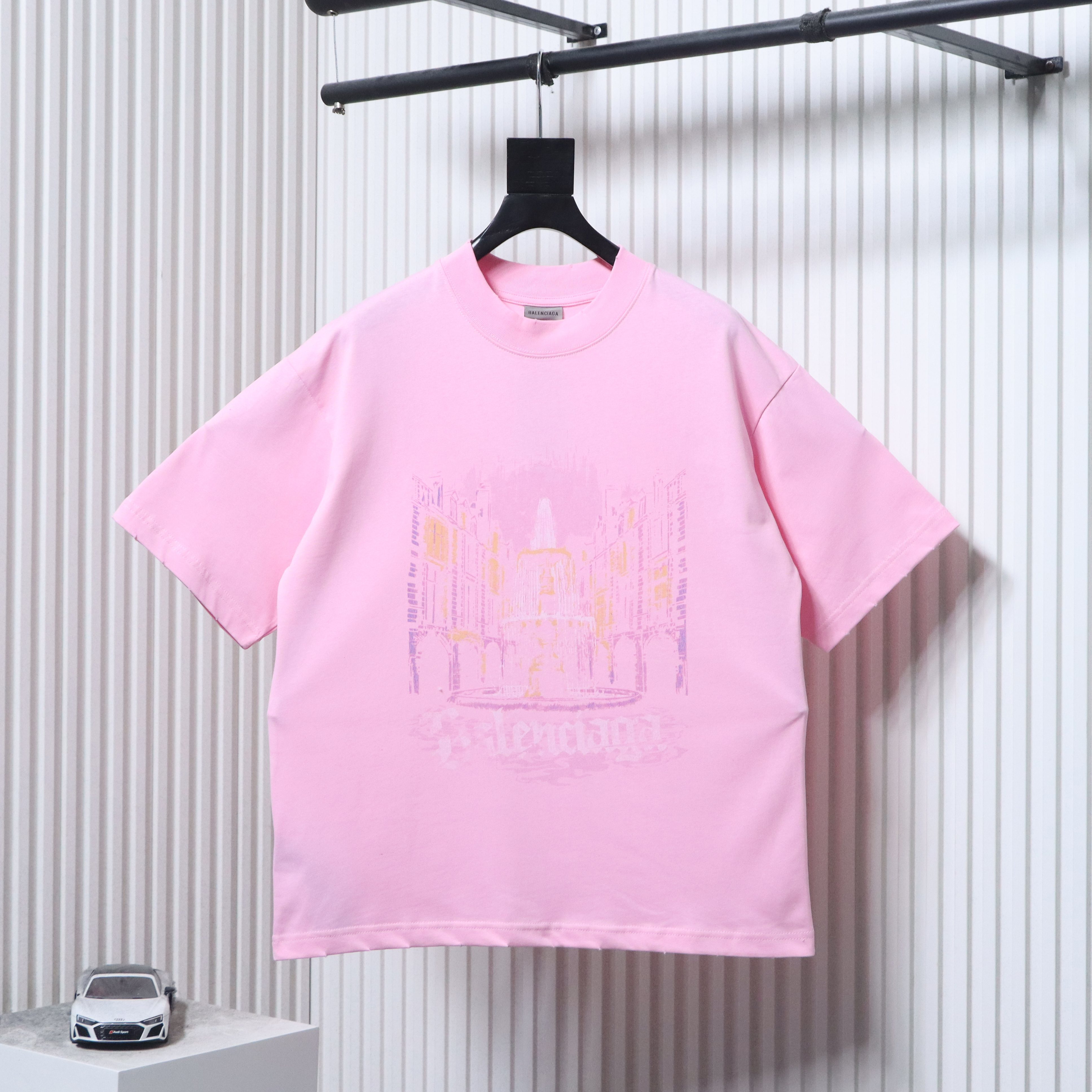 Balenciaga Fountain Letter Print T-Shirt YL#140 Pink