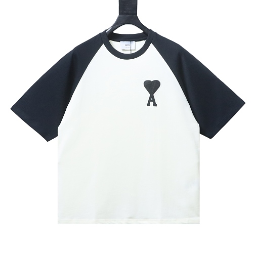Ami Paris 26SS Contrasting Color Patchwork T-shirt White Black