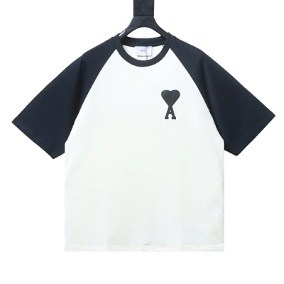 Ami Paris 26SS Contrasting Color Patchwork T-shirt White Black 01