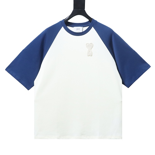 Ami Paris 26SS Contrasting Color Patchwork T-shirt White Blue