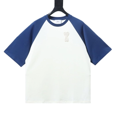 Ami Paris 26SS Contrasting Color Patchwork T-shirt White Blue 01