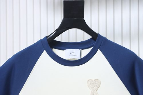 Ami Paris 26SS Contrasting Color Patchwork T-shirt White Blue