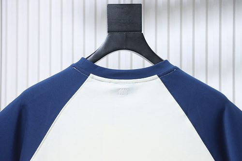 Ami Paris 26SS Contrasting Color Patchwork T-shirt White Blue