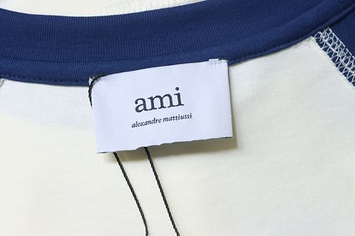 Ami Paris 26SS Contrasting Color Patchwork T-shirt White Blue