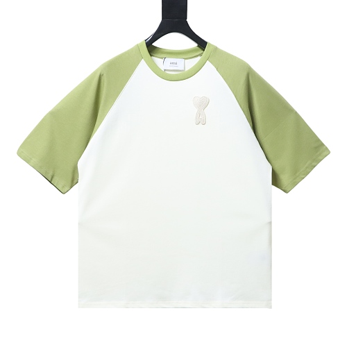 Ami Paris 26SS Contrasting Color Patchwork T-shirt White Green