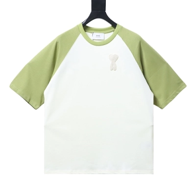 Ami Paris 26SS Contrasting Color Patchwork T-shirt White Green 01