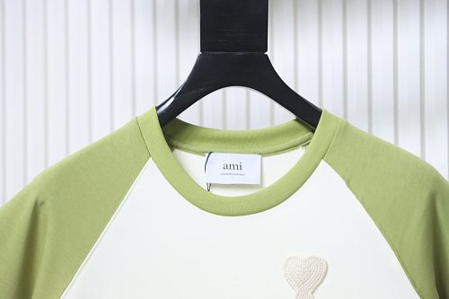Ami Paris 26SS Contrasting Color Patchwork T-shirt White Green