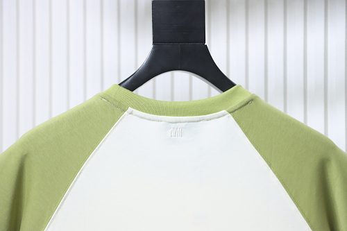 Ami Paris 26SS Contrasting Color Patchwork T-shirt White Green