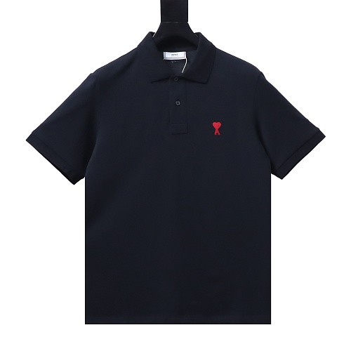 Ami Paris Classic Love Embroidered Polo Short Sleeve Black